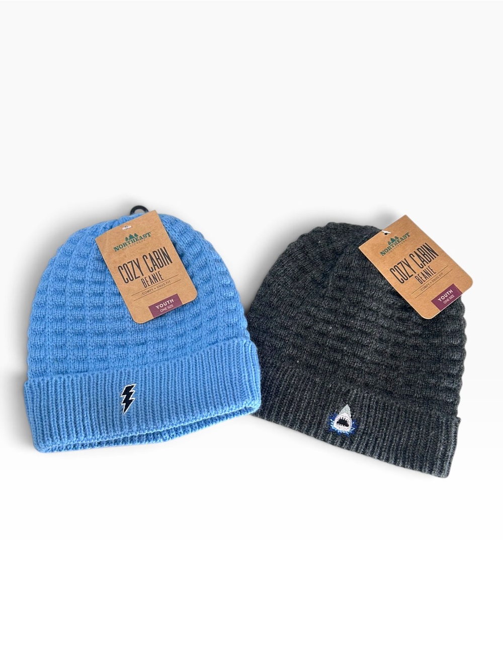 Northeast Outfitters Youth Cozy Cabin Beanie Bundle Shark & Lightning Bolt NWT